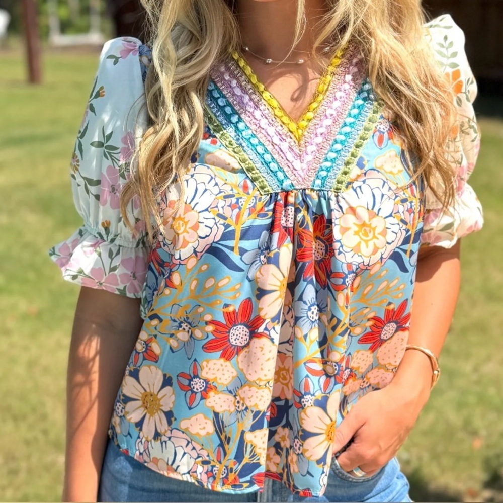 Floral V-Neck Boho Top